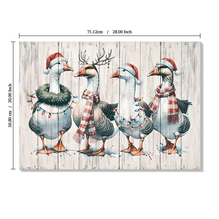 Framed Vintage Duck Wall Art Print, Christmas With Ornaments Watercolor Canvas Poster Wall Decor - Red Buffalo Check