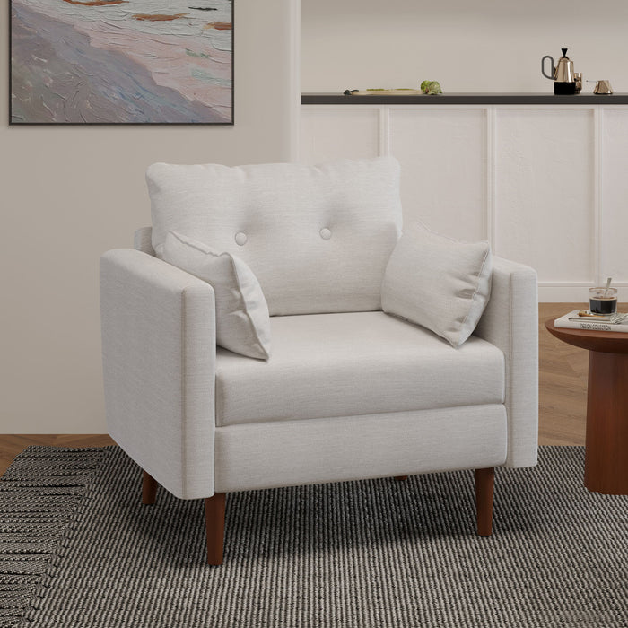 Contemporary Fabric Club Chair With Birch Wood Legs - Beige