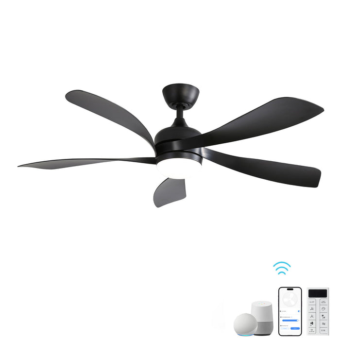 52" Low Profile Ceiling Fan With Remote Control Lights DC Motor For Patio Living Room - Black