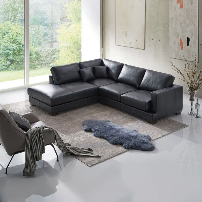 Geralyn - Sectional Sofa With 2 Pillows - Black Leather