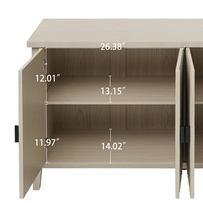 4 Door Sideboard, Carved Sideboard Buffet Cabinet With Storage, Modern Coffee Bar Cabinet With Adjustable Shelf For Living Room, Dining Room, Kitchen - Natural