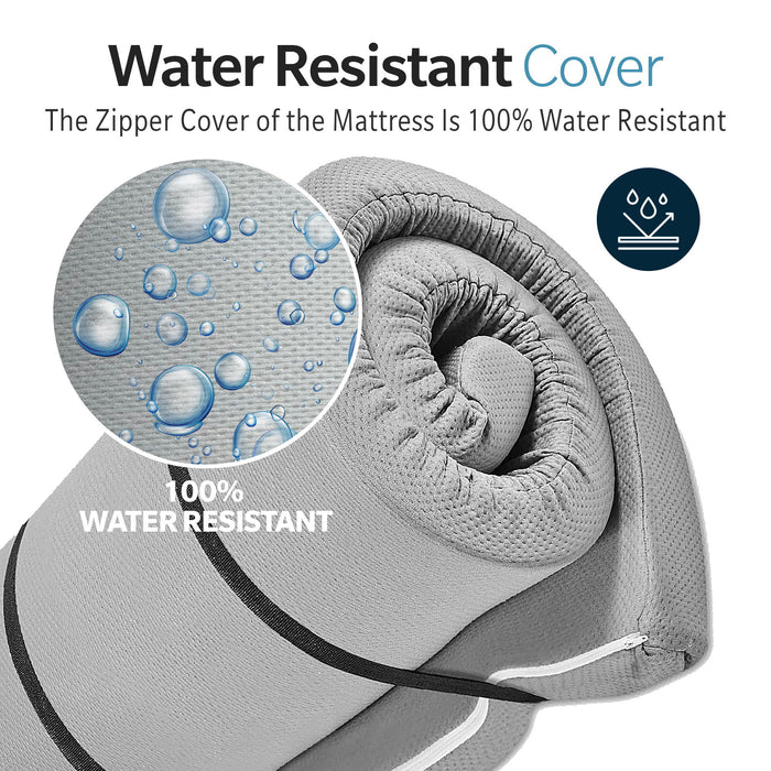 Memory Foam Camping Mattress Foldable, Portable With Water Resistant Cover - Gray