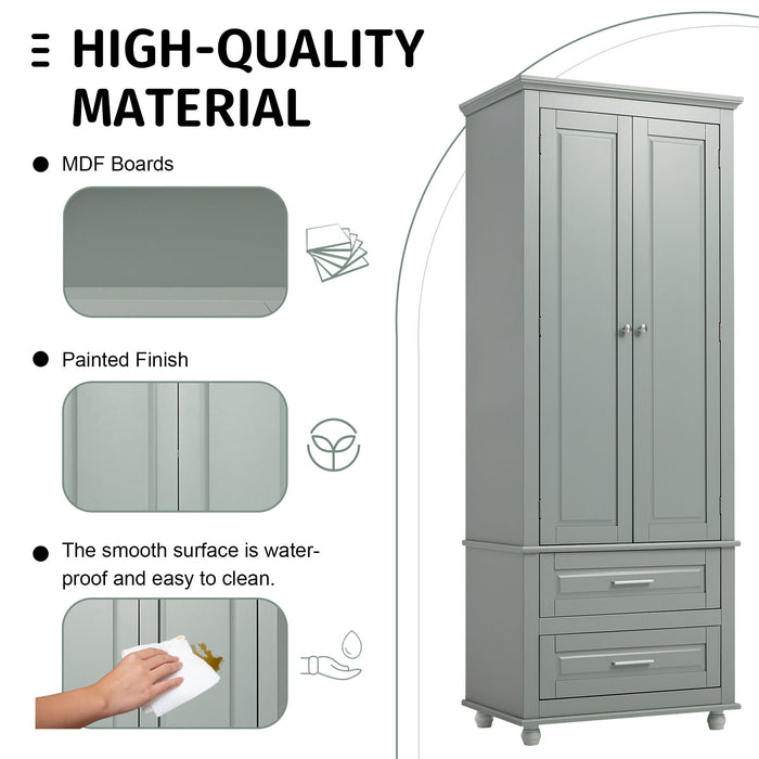 Tall Storage Cabinet With Two Drawers For Bathroom / Office, Grey