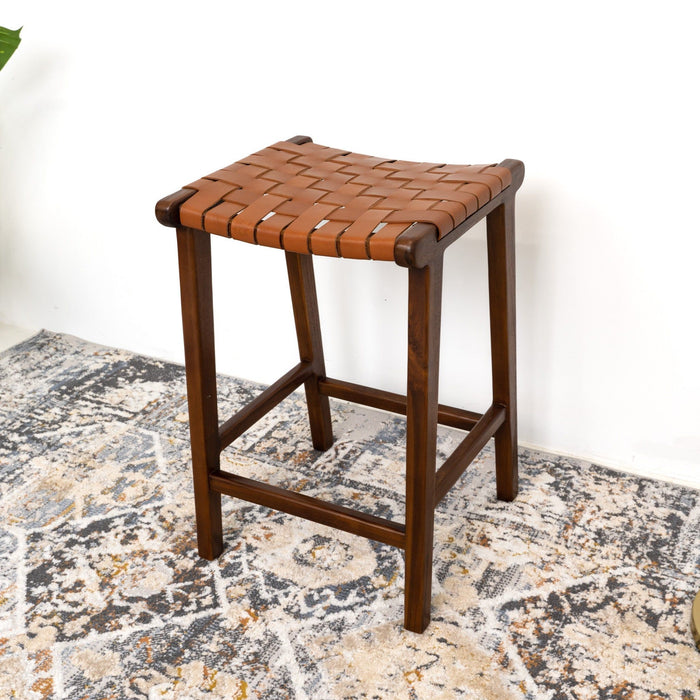 James - Mid-Century Modern Genuine Leather Counter Stool