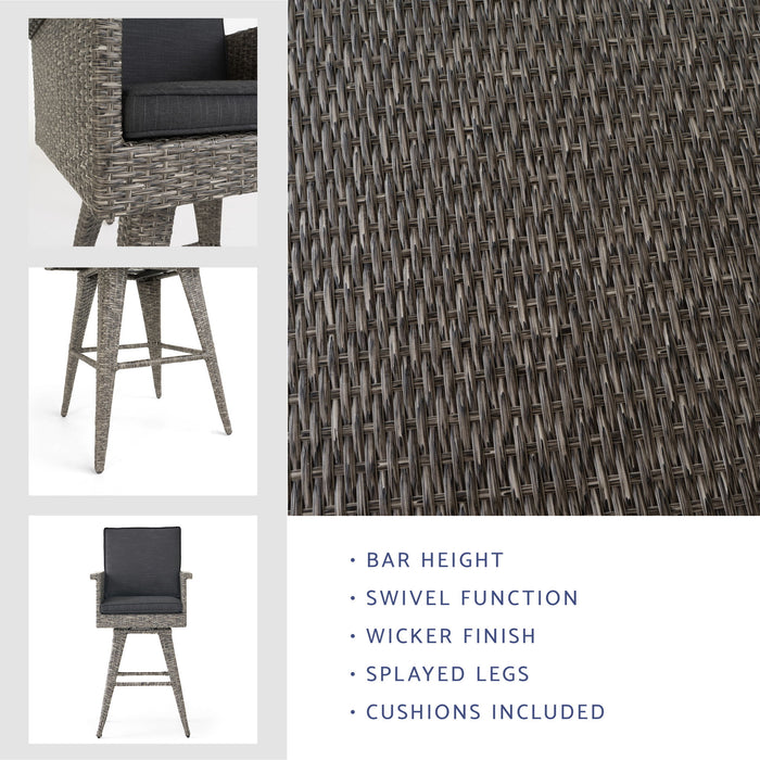 Outdoor Rattan Swivel Barstool With Water Resistant Cushion - Mixed Black / Dark Gray