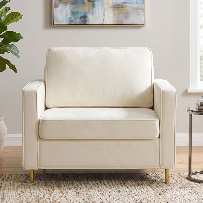 Accent Chair Upholstered Single Sofa With Square Arms, Sewn Pillow Back For Living Room