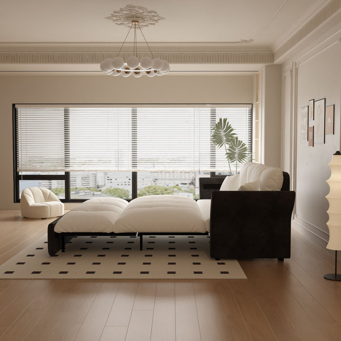 Queen Pull Out Sofa Bed, 3 In 1 Convertible Sleeper Tufted With 2 Soft Pillows