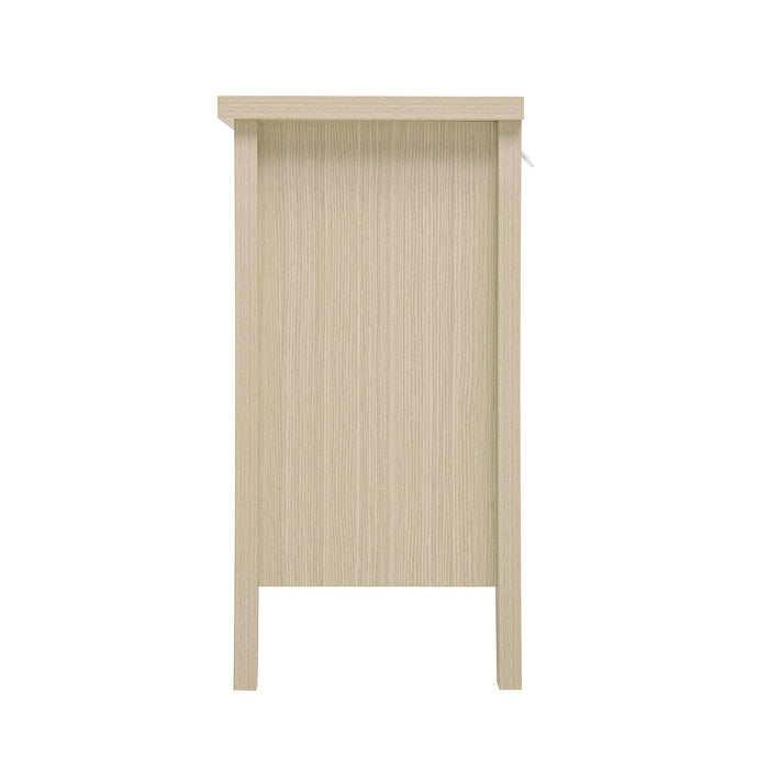 Hollow Carved 3 Drawer Cabinet Dresser Storage Chest With Metal Handles For Living Room Bedroom - Natural