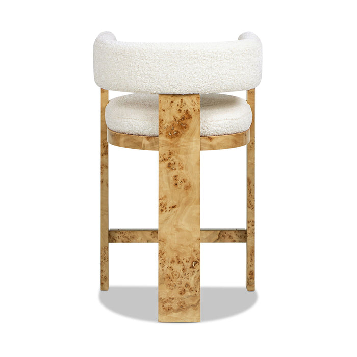 Vavona - Burl Upholstered Barrel Back Counter Height Bar Stool - Polar Off White