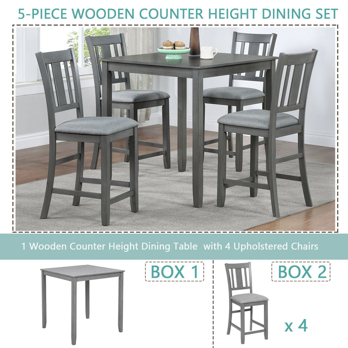 5 Pieces Dining Table Set, Counter Height Kitchen Table Set With Square Table And 4 Upholstered Chairs