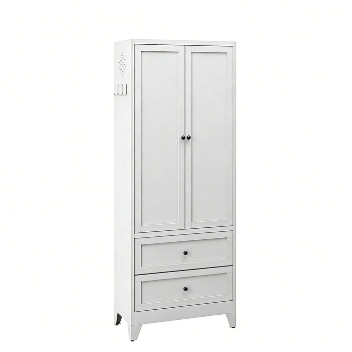 Pantry Cabinet With 2 Drawers, Freestanding Kitchen Storage Cabinet With Adjustable Shelves, Heavy-Duty Organizer For Spices, Dishware, Small Appliances - White