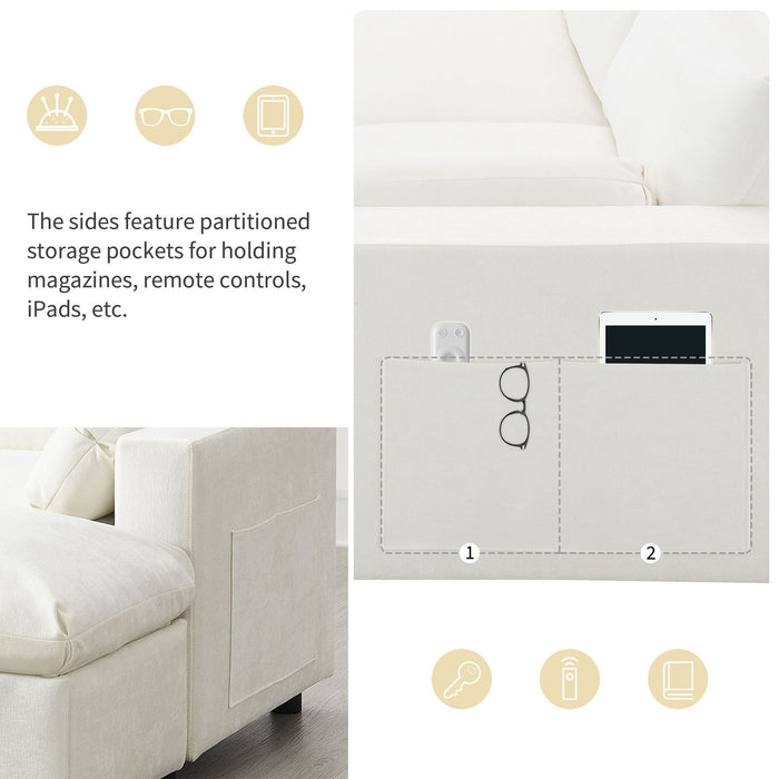 Modular Sectional With Storage Pockets, 5 Seat U Shaped Couch Set With Pillows, Free Combination Modern Cloud Sofa With 2 Movable Ottoman