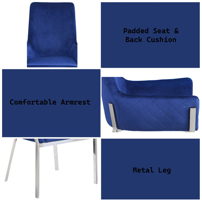 Cambrie - Side Chair Set of 2) - Blue Velvet & Mirrored Silver