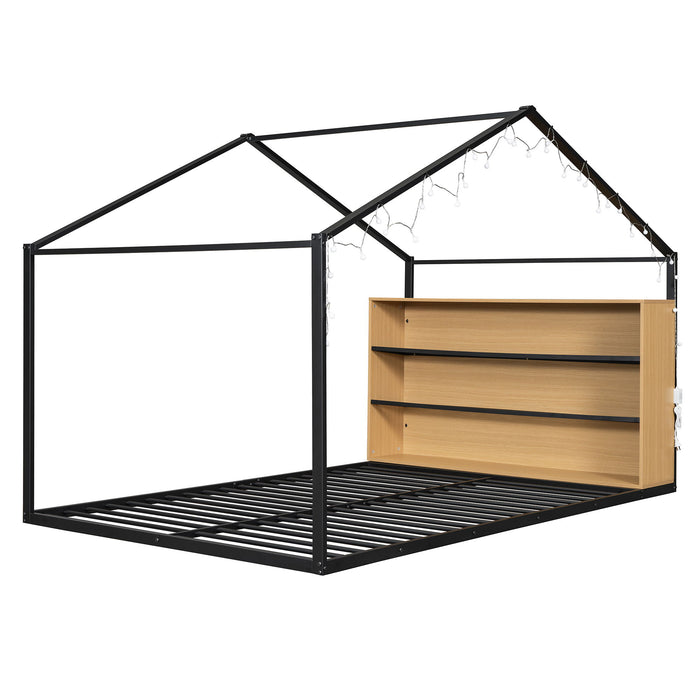 Bed House Frame With Shelves And Lights