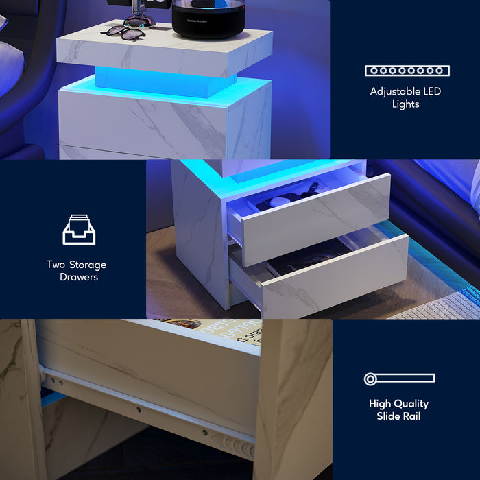 Nightstand LED, Bedside Table Cabinet With 2 Drawers For Bedroom