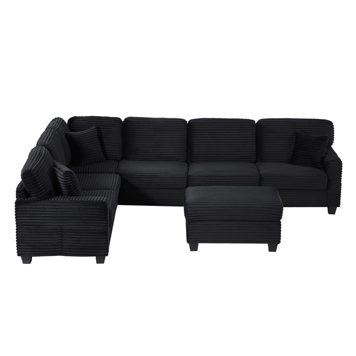 Upholstered U-Shaped Sectional Sofa With Movable Ottoman And Side Storage Pockets
