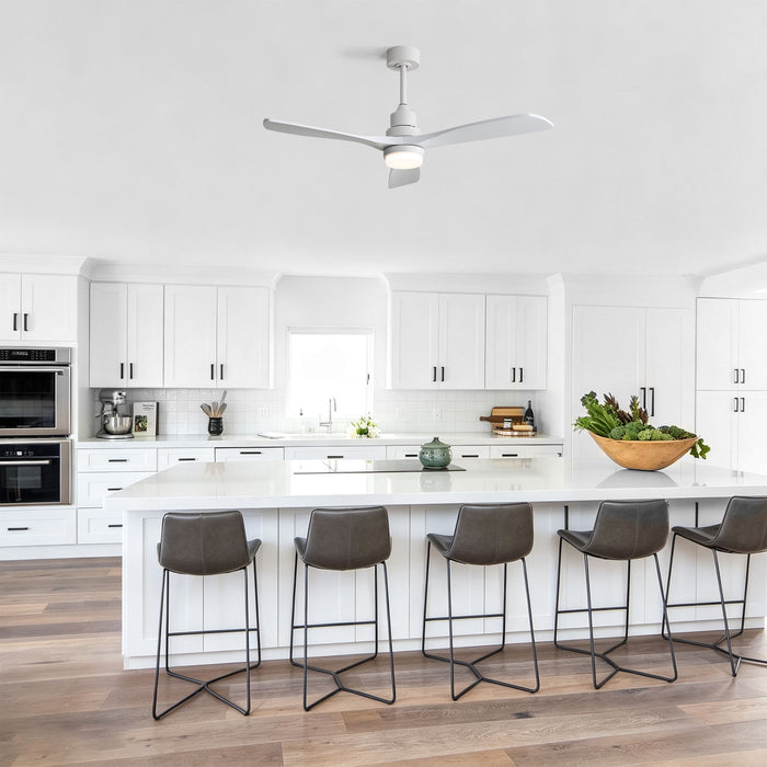 52" Blade Ceiling Fan With Remote Controlled LED Light And Quiet DC Motor - White
