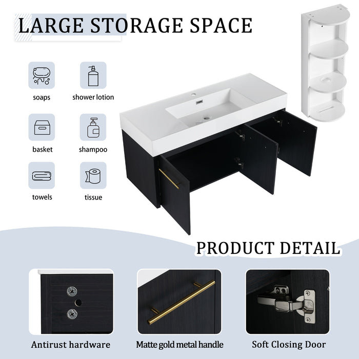 Modern Wall Mounted Bathroom Vanity With Thick Edge Resin Sink And Storage Rack