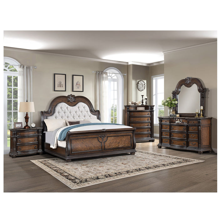 Traditional Style Button Tufted Headboard Sleigh Bed