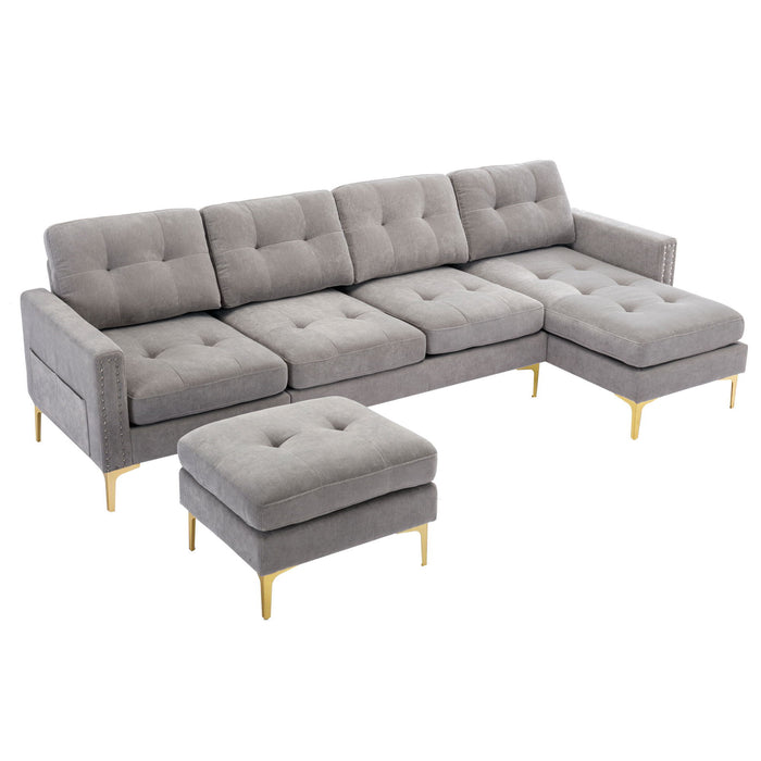 Modern L - Shape Convertible Sectional Sofa With Movable Ottoman