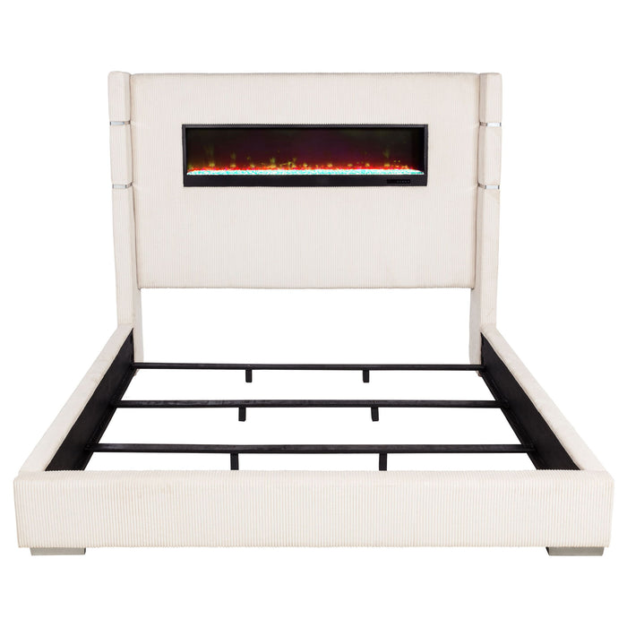 Tisdall Upholstered Eastern King Flame Visualizer Bed Cream
