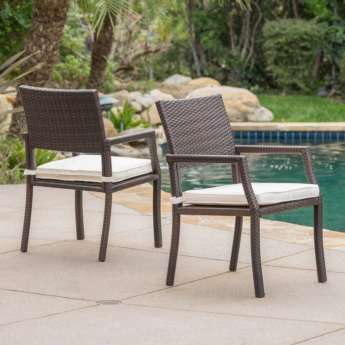 Outdoor Wicker Dining Chair With Water Resistant Cushions (Set of 2) - White / Brown