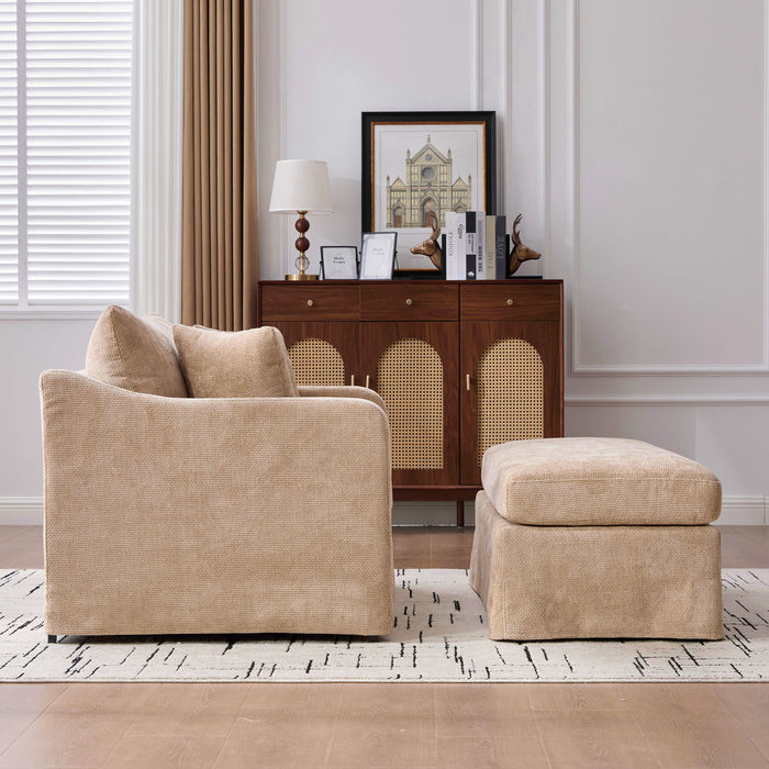 Accent Chair With Ottoman, Includes 2 Bolster Pillows