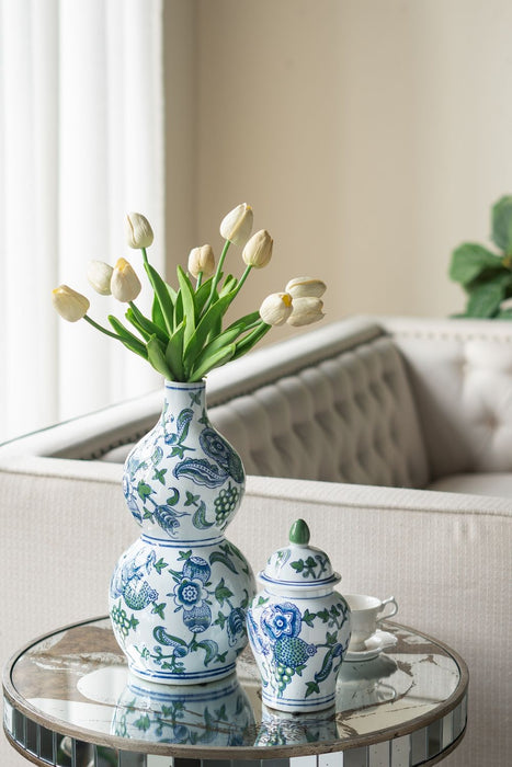 Round Table With Elegant Foral Design And Mirrored