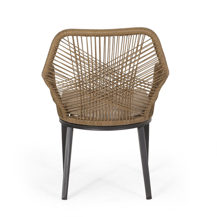 Modern Wicker Dining Club Chair With Water Resistant Cushions - Brown / Beige