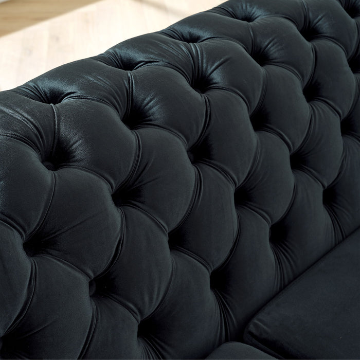 L Shaped Chesterfield Sectional Sofa With Stainless Steel Accents