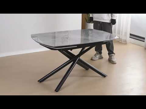Hester - Ceramic Top Dining Table - Gray & Black