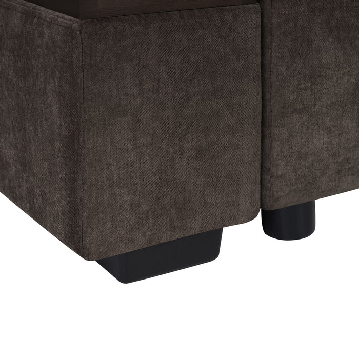 Modern L Shaped Sectional Sofa With Chenille Upholstery And Wooden Storage