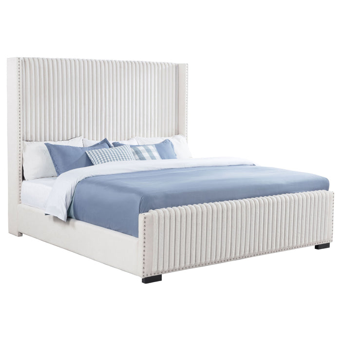 Natasha 65-inch Upholstered Eastern King Wingback Bed Cream