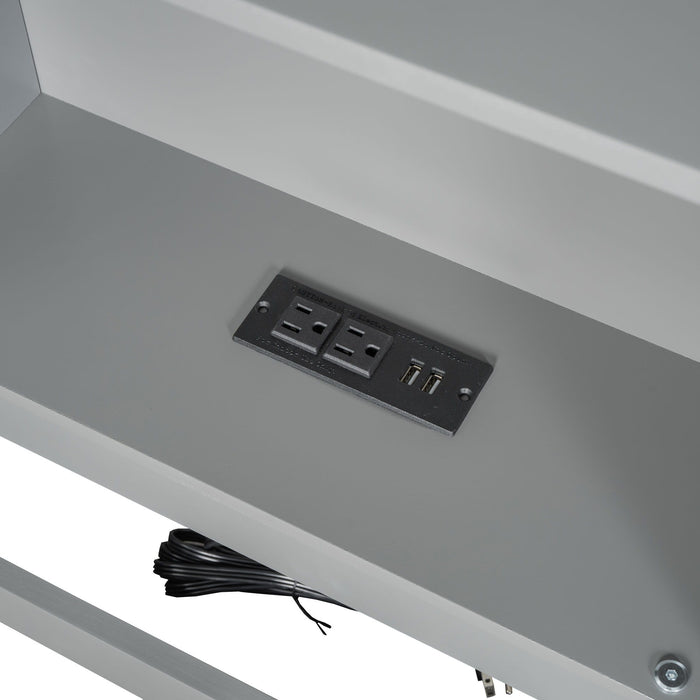 Twin Long Floor Bed With Storage Cabinets And USB Ports - Gray