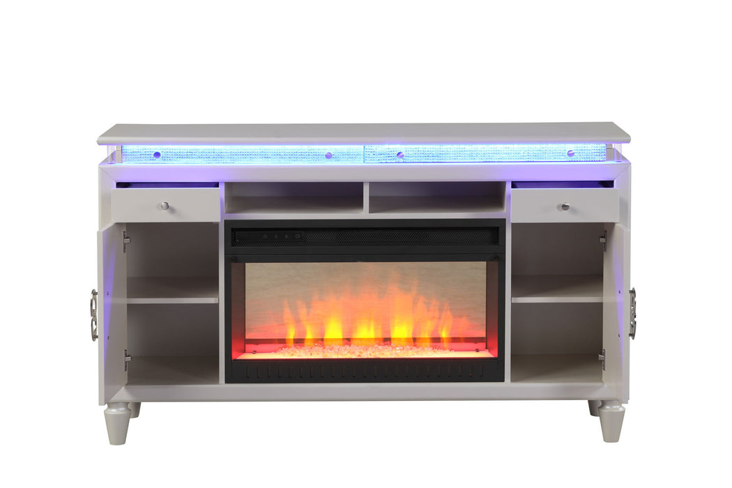 Perla TV Stand With Electric Fireplace In Milky White