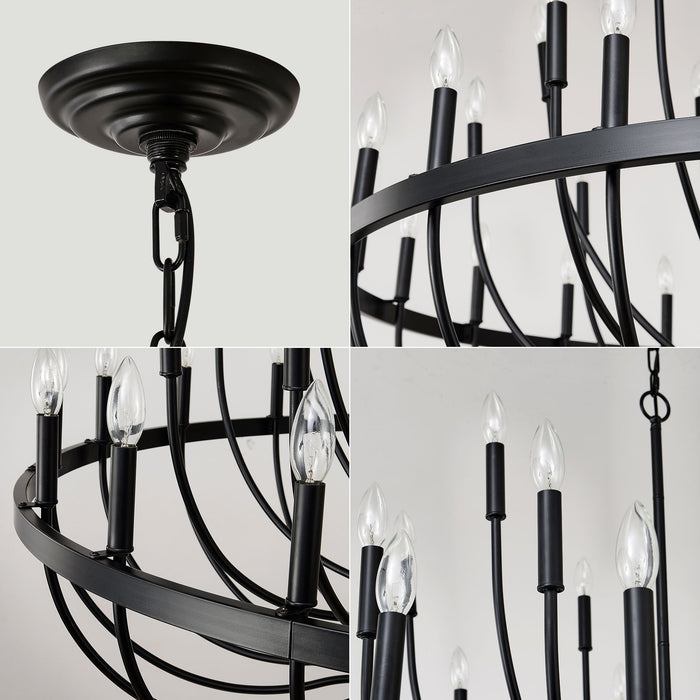 24 Light Chandelier Industrial Iron Candle Chandelier Modern Suspended Farmhouse Chandeliers Pendant Light Fixtures For Dining Room Bedroom Living Room Kitchen Island Foyer E12 Bulb (No Include) - Black
