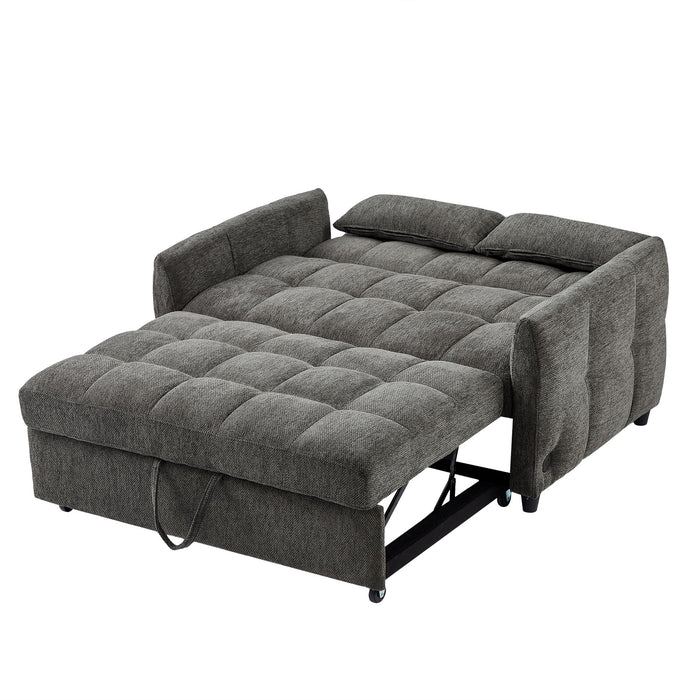 Loveseat Sofa Pull-Out Bed With Adjustable Backrest, 3 USB Ports And 2 Lumbar Pillows For Living Room