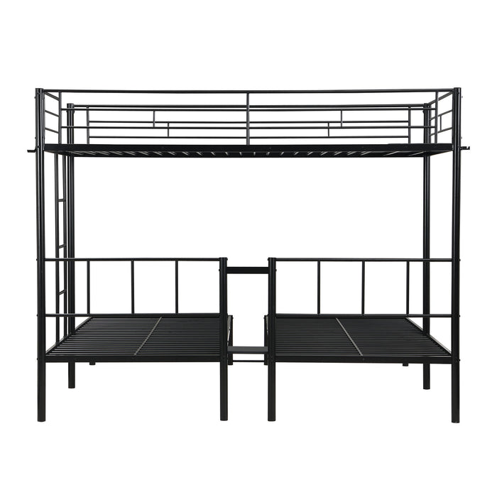 Twin Over Twin Over Twin Triple Bunk Bed With Safety Rails And Storage Shelf - Black