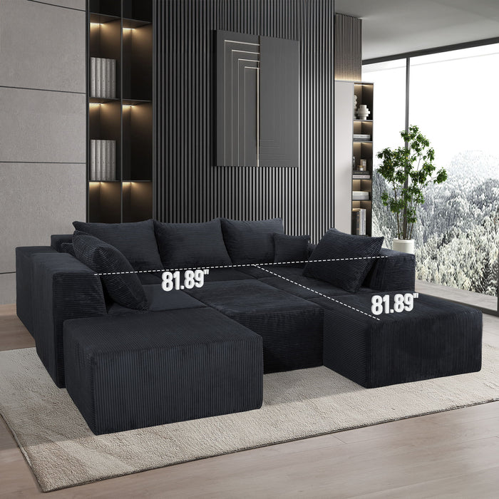 Luxury 8 Piece Modular U Shaped Sectional Sofa With Oversized Chaise Lounge And Bed Corduroy Upholstery
