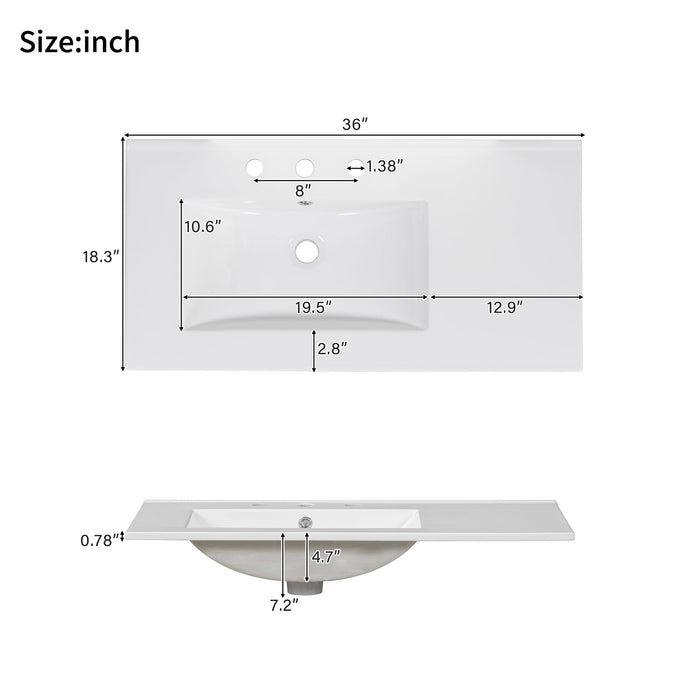 Bathroom Vanity With Sink, Soft-Close Doors, Adjustable U-Shelf, 3 Drawers