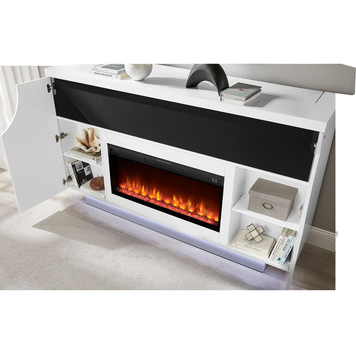 Aurora - Fireplace TV Lift With Adjustable Temperature And LED Colors - White