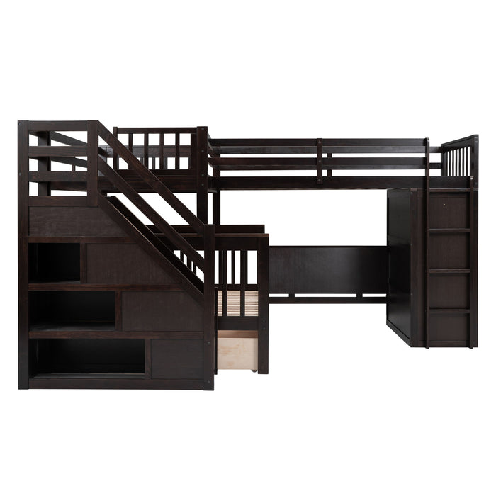 L Shaped Bunk Bed With 3 Drawers, Portable Desk And Wardrobe