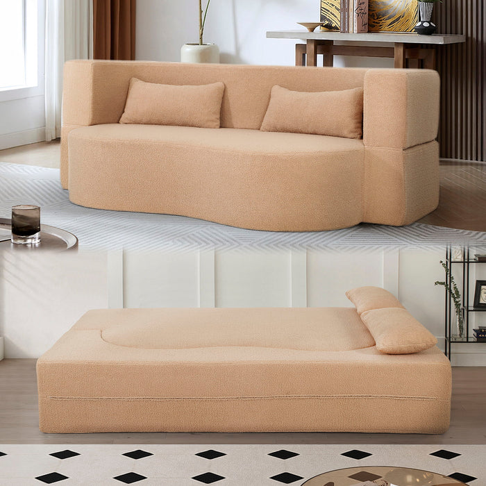 2 In 1 Convertible Full Size Folding Loveseat Couch With Soft Teddy Fabric