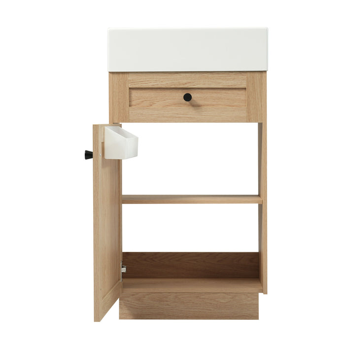 Bathroom Vanity With Reversible Resin Sink, Cabinet & Zinc Alloy Handles - Wood