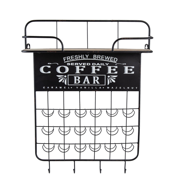 Floating Coffee Bar Shelf With Coffee Pod Holder, Hooks And Storage Shelf - Black