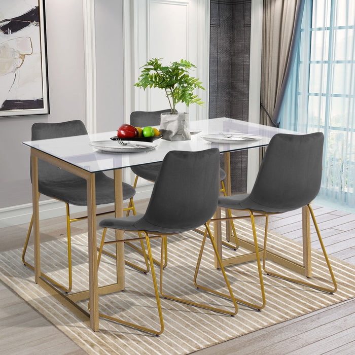 Modern Dining Chairs (Set of 2), Velvet Upholstered Side Chairs With Golden Metal Legs For Dining Room Furniture, Grey
