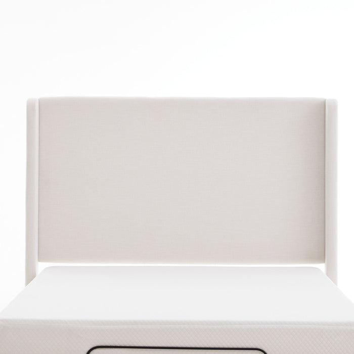 Caron - Queen Size Upholstered Wingback Bed With Adjustable Base Bundle Set - Ivory