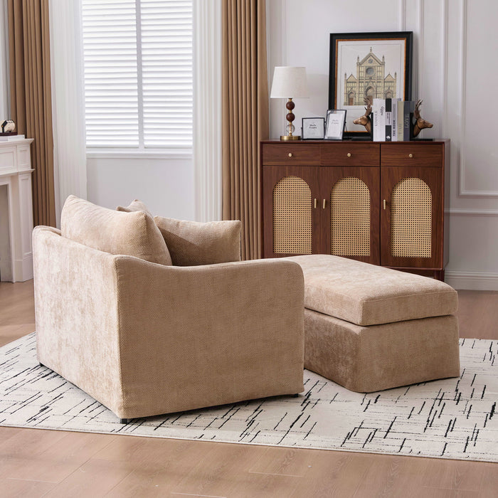 Accent Chair With Ottoman, Includes 2 Bolster Pillows