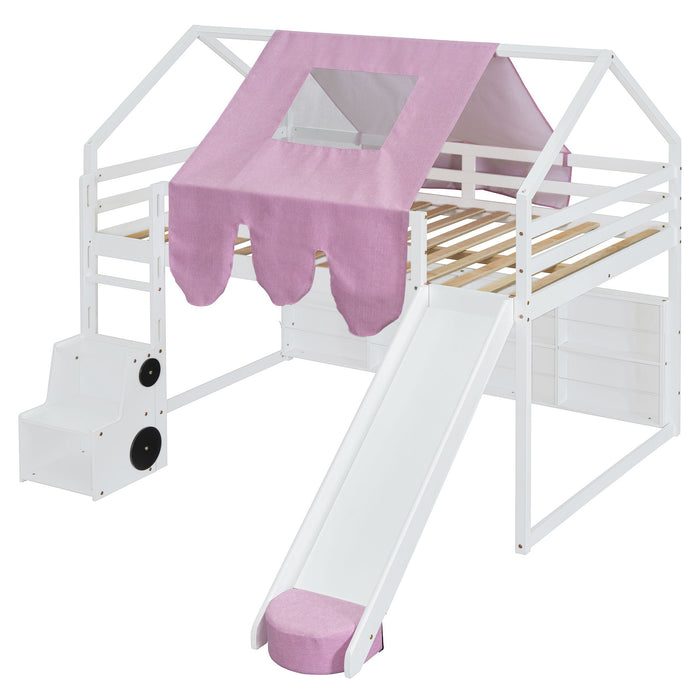 Loft Bed With House Shaped Frame And Tent