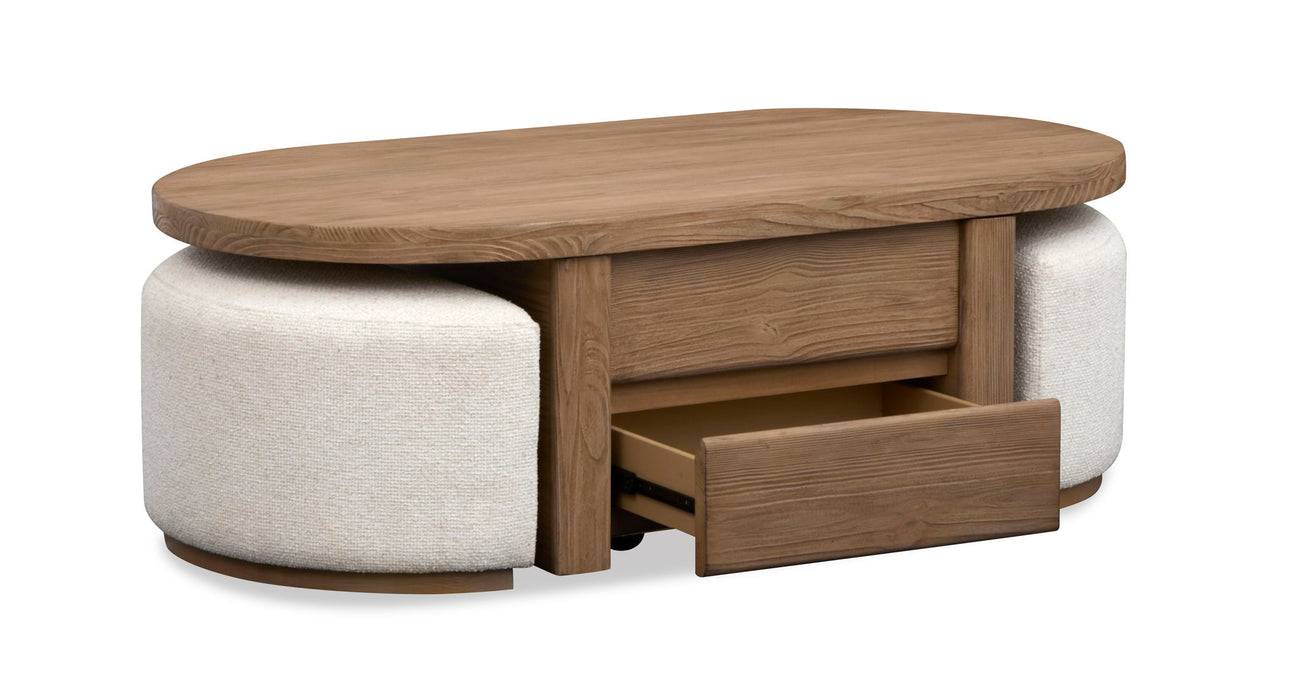 Hayden - Lift Top Storage Cocktail Table With Casters And Two Upholstered Stools - Golden Oat